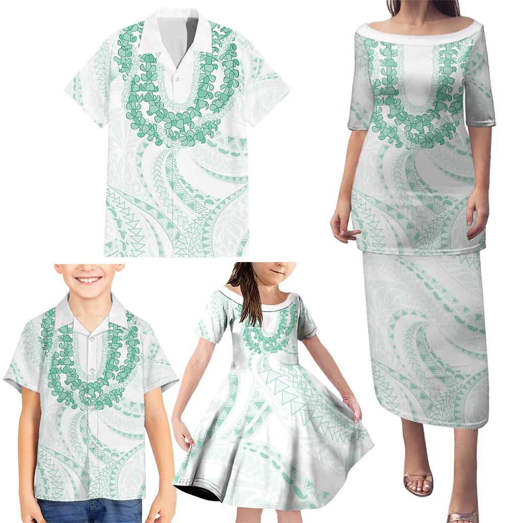 Aloha Lei Onaona Family Matching Puletasi and Hawaiian Shirt Sage Green Hawaiian Tribal Pattern