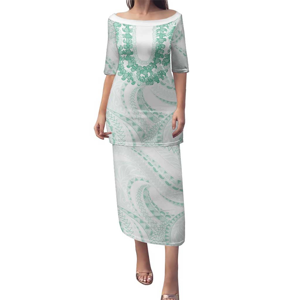 Aloha Lei Onaona Family Matching Puletasi and Hawaiian Shirt Sage Green Hawaiian Tribal Pattern