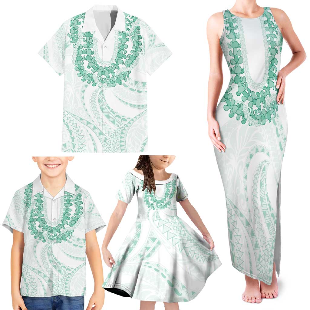 Aloha Lei Onaona Family Matching Tank Maxi Dress and Hawaiian Shirt Sage Green Hawaiian Tribal Pattern