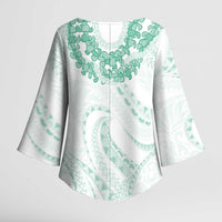 Aloha Lei Onaona Kimono Sleeve Blouse Sage Green Hawaiian Tribal Pattern - Polynesian Pride