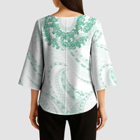 Aloha Lei Onaona Kimono Sleeve Blouse Sage Green Hawaiian Tribal Pattern - Polynesian Pride
