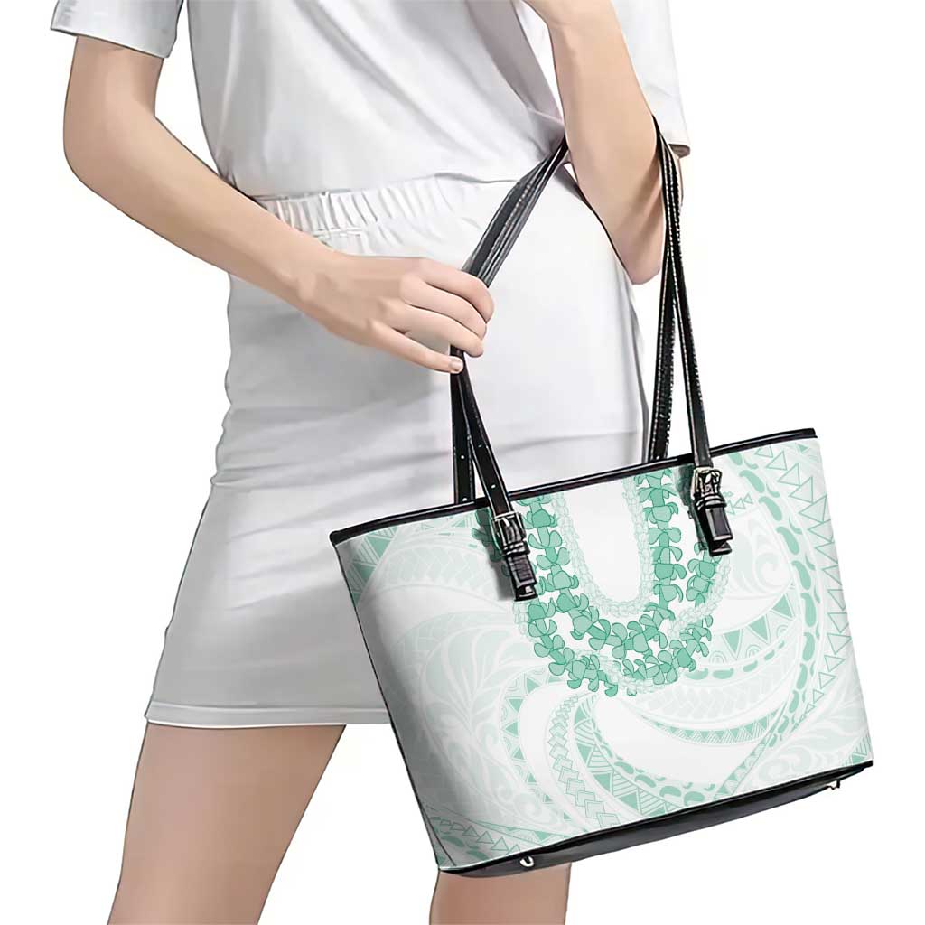 Aloha Lei Onaona Leather Tote Bag Sage Green Hawaiian Tribal Pattern