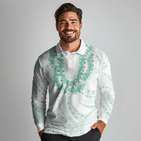 Aloha Lei Onaona Long Sleeve Polo Shirt Sage Green Hawaiian Tribal Pattern