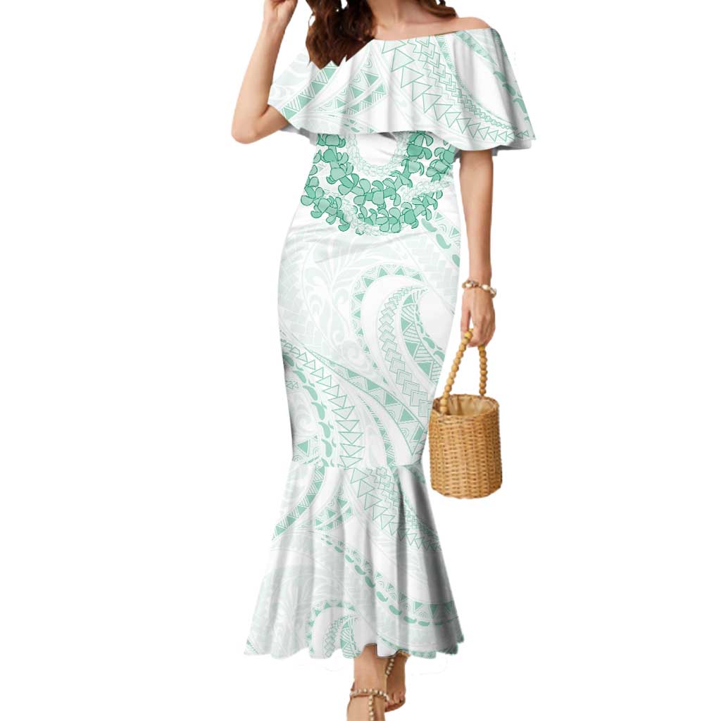 Aloha Lei Onaona Mermaid Dress Sage Green Hawaiian Tribal Pattern
