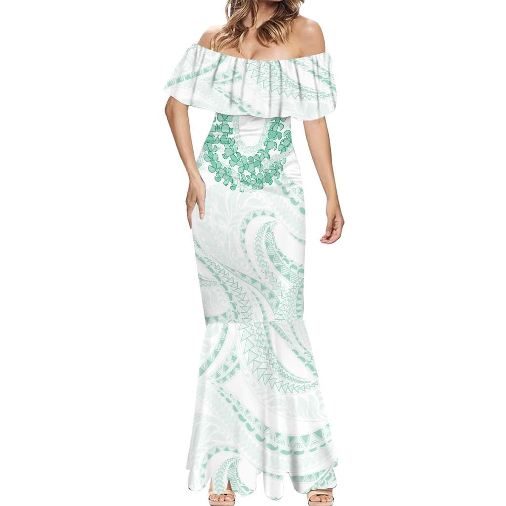 Aloha Lei Onaona Mermaid Dress Sage Green Hawaiian Tribal Pattern