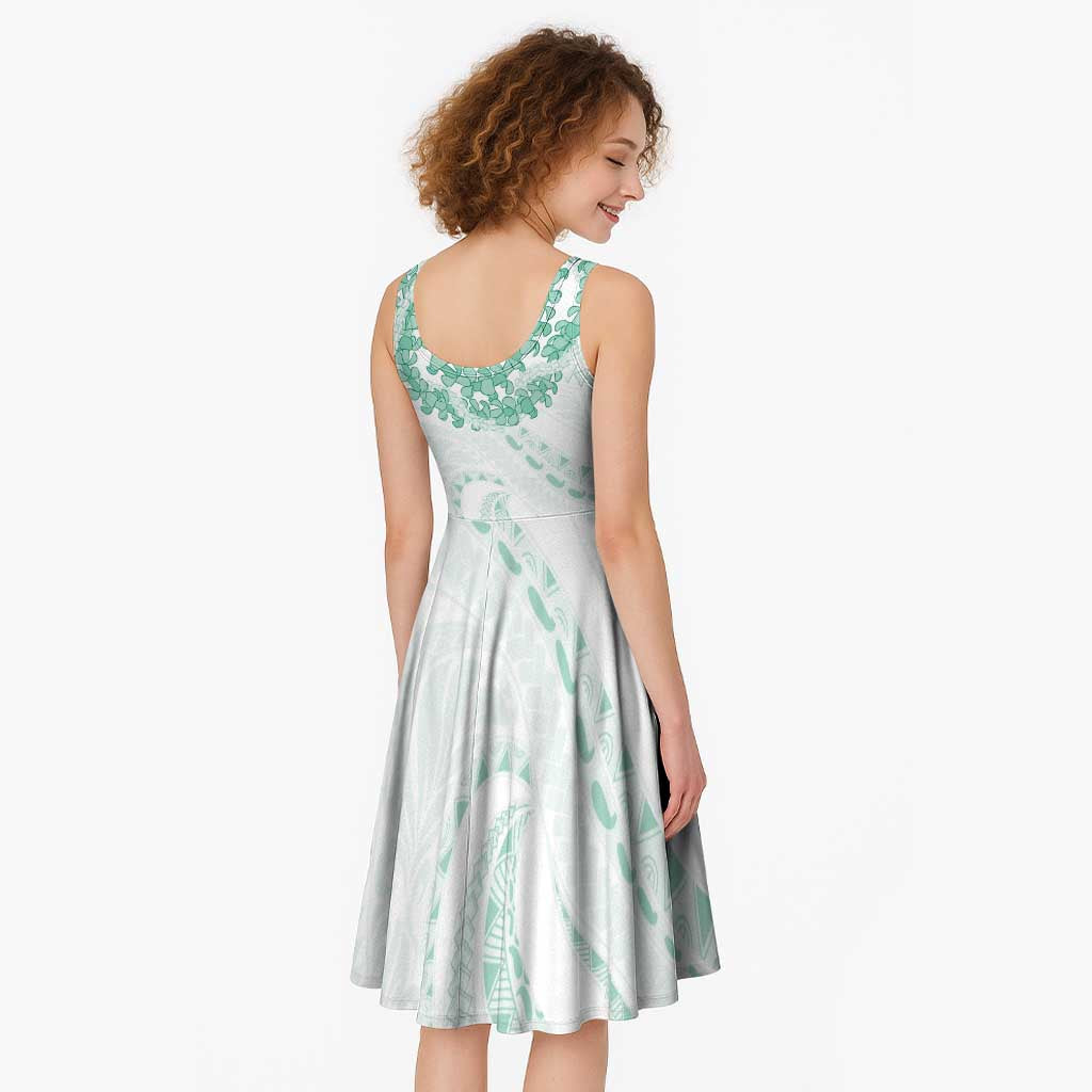 Aloha Lei Onaona Midi Dress Sage Green Hawaiian Tribal Pattern - Polynesian Pride