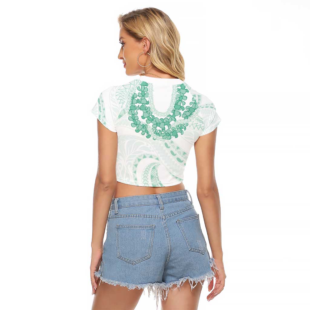 Aloha Lei Onaona Raglan Cropped T Shirt Sage Green Hawaiian Tribal Pattern LT9 - Polynesian Pride