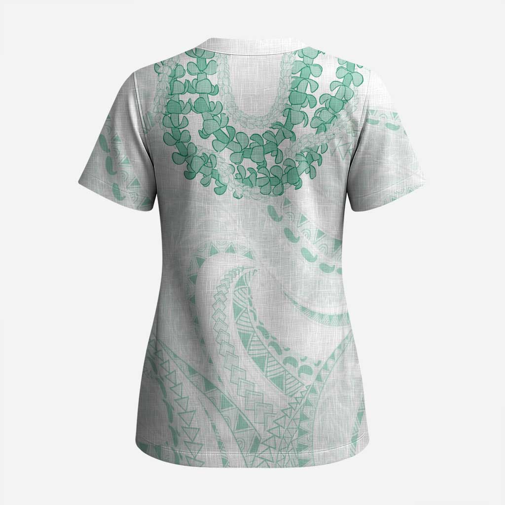 Aloha Lei Onaona Scrub Top Sage Green Hawaiian Tribal Pattern - Polynesian Pride