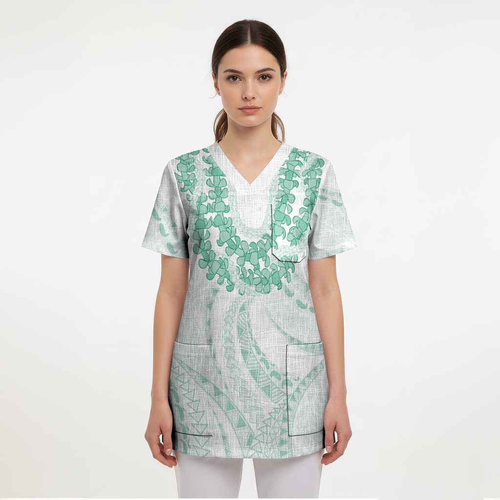 Aloha Lei Onaona Scrub Top Sage Green Hawaiian Tribal Pattern - Polynesian Pride