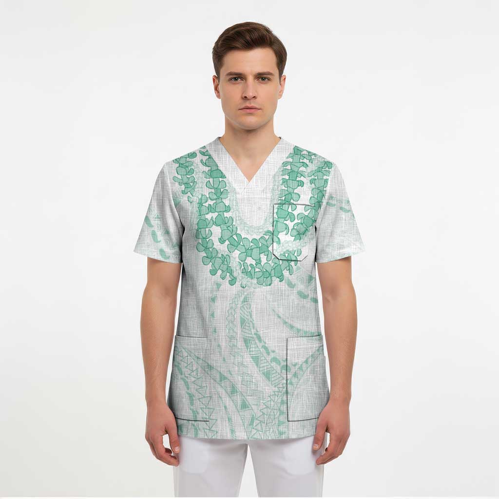 Aloha Lei Onaona Scrub Top Sage Green Hawaiian Tribal Pattern - Polynesian Pride