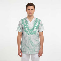 Aloha Lei Onaona Scrub Top Sage Green Hawaiian Tribal Pattern - Polynesian Pride