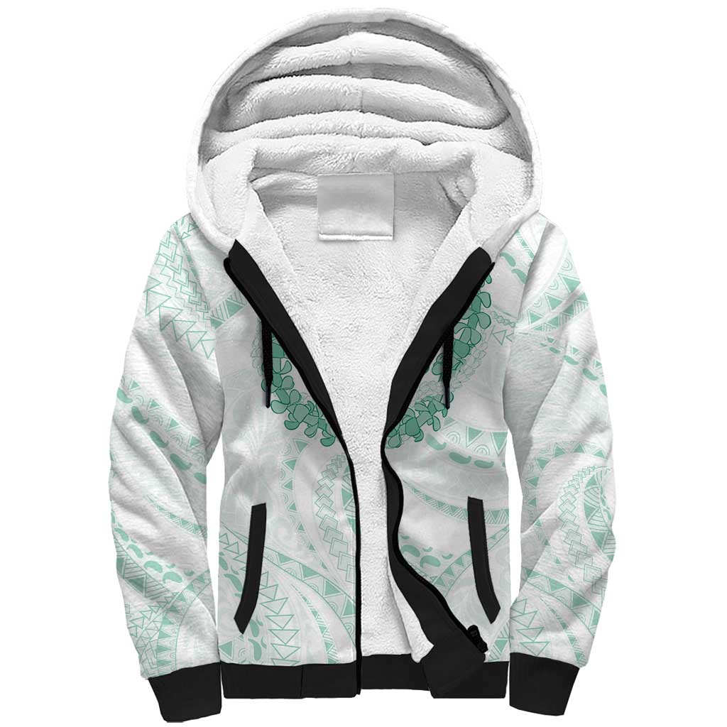 Aloha Lei Onaona Sherpa Hoodie Sage Green Hawaiian Tribal Pattern