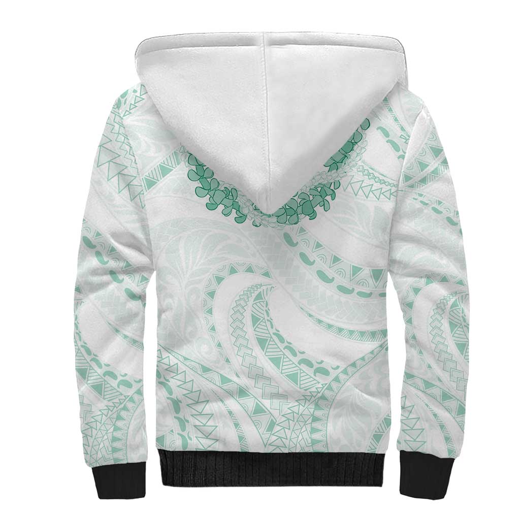 Aloha Lei Onaona Sherpa Hoodie Sage Green Hawaiian Tribal Pattern
