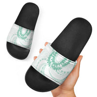 Aloha Lei Onaona Slide Sandals Sage Green Hawaiian Tribal Pattern - Polynesian Pride