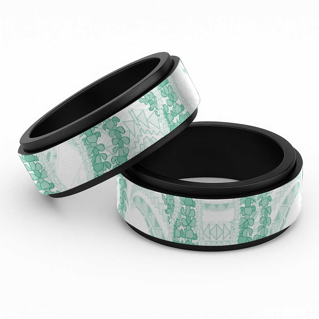 Aloha Lei Onaona Spinner Ring Sage Green Hawaiian Tribal Pattern - Polynesian Pride