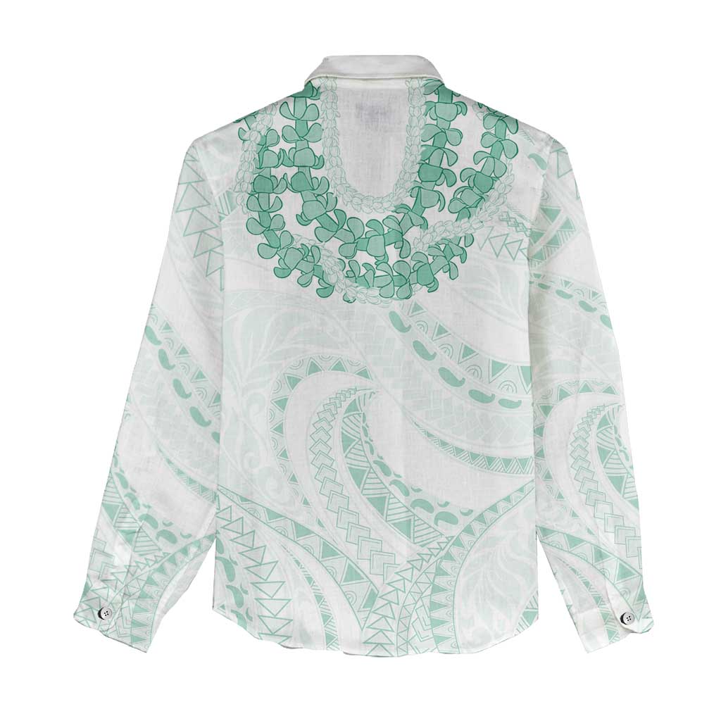 Aloha Lei Onaona Women Casual Shirt Sage Green Hawaiian Tribal Pattern
