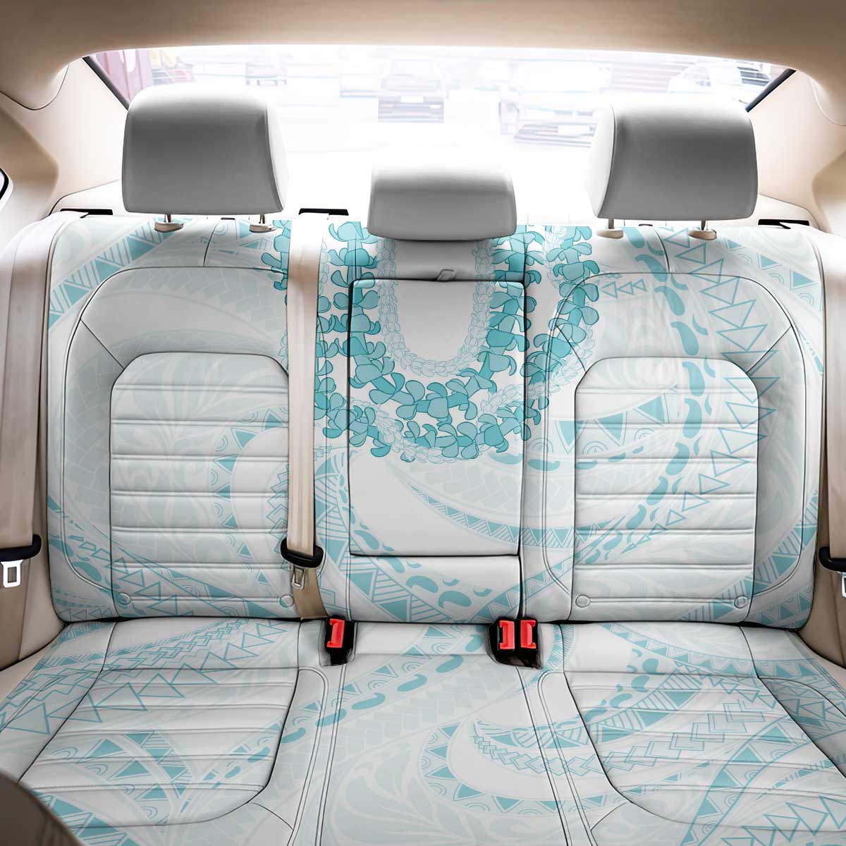 Aloha Lei Onaona Back Car Seat Cover Teal Hawaiian Tribal Pattern