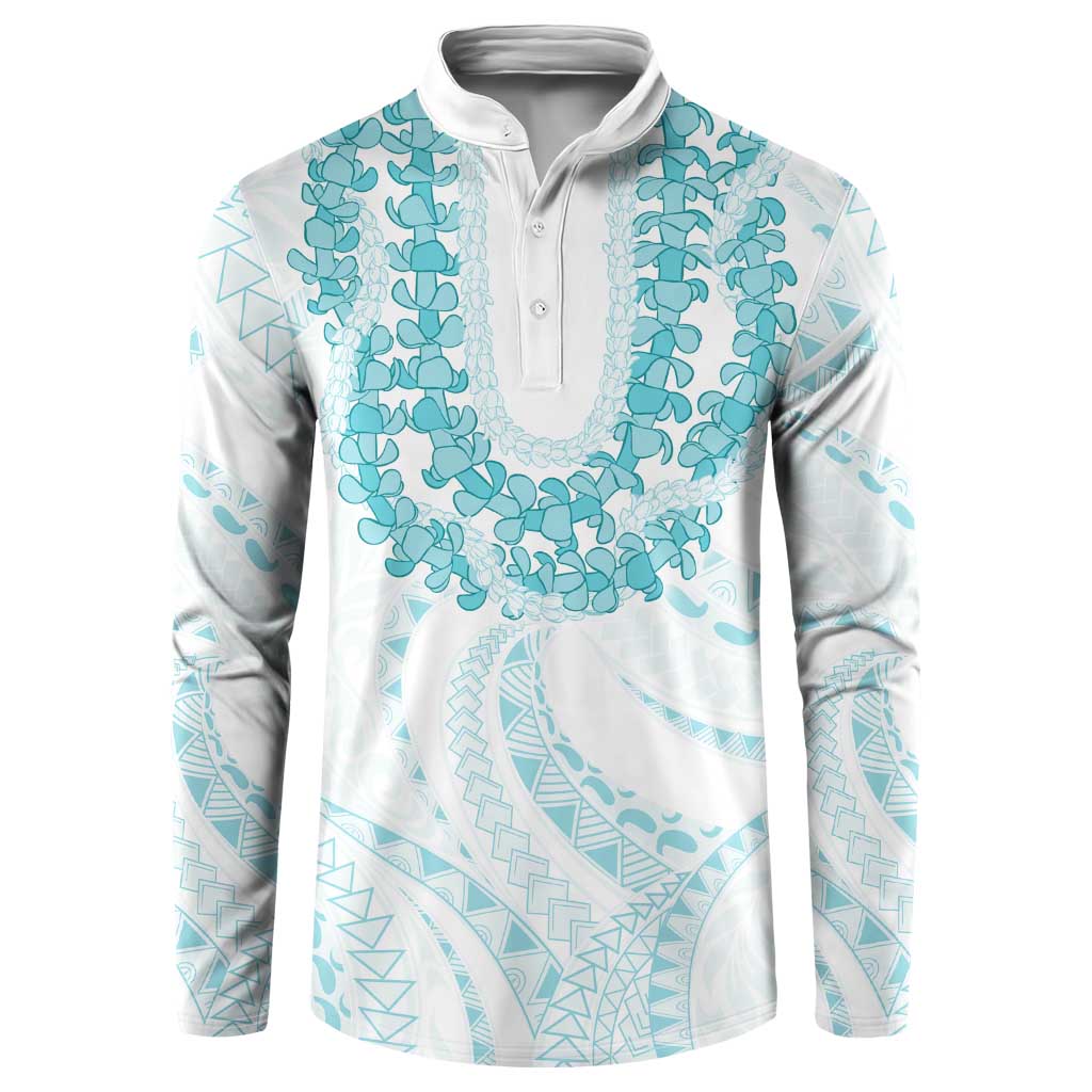 Aloha Lei Onaona Button Sweatshirt Teal Hawaiian Tribal Pattern