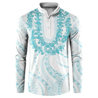 Aloha Lei Onaona Button Sweatshirt Teal Hawaiian Tribal Pattern