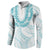Aloha Lei Onaona Button Sweatshirt Teal Hawaiian Tribal Pattern