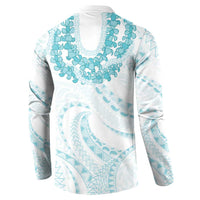 Aloha Lei Onaona Button Sweatshirt Teal Hawaiian Tribal Pattern