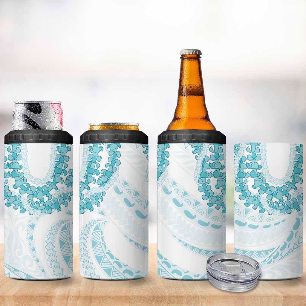 Aloha Lei Onaona 4 in 1 Can Cooler Tumbler Teal Hawaiian Tribal Pattern