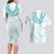 Aloha Lei Onaona Couples Matching Long Sleeve Bodycon Dress and Hawaiian Shirt Teal Hawaiian Tribal Pattern