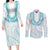 Aloha Lei Onaona Couples Matching Long Sleeve Bodycon Dress and Long Sleeve Button Shirt Teal Hawaiian Tribal Pattern