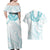 Aloha Lei Onaona Couples Matching Off Shoulder Maxi Dress and Hawaiian Shirt Teal Hawaiian Tribal Pattern
