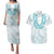 Aloha Lei Onaona Couples Matching Puletasi and Hawaiian Shirt Teal Hawaiian Tribal Pattern