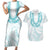 Aloha Lei Onaona Couples Matching Short Sleeve Bodycon Dress and Hawaiian Shirt Teal Hawaiian Tribal Pattern