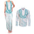 Aloha Lei Onaona Couples Matching Tank Maxi Dress and Long Sleeve Button Shirt Teal Hawaiian Tribal Pattern