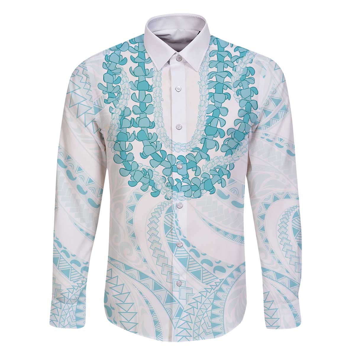 Aloha Lei Onaona Family Matching Off The Shoulder Long Sleeve Dress and Hawaiian Shirt Teal Hawaiian Tribal Pattern