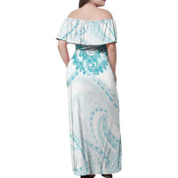 Aloha Lei Onaona Family Matching Off Shoulder Maxi Dress and Hawaiian Shirt Teal Hawaiian Tribal Pattern