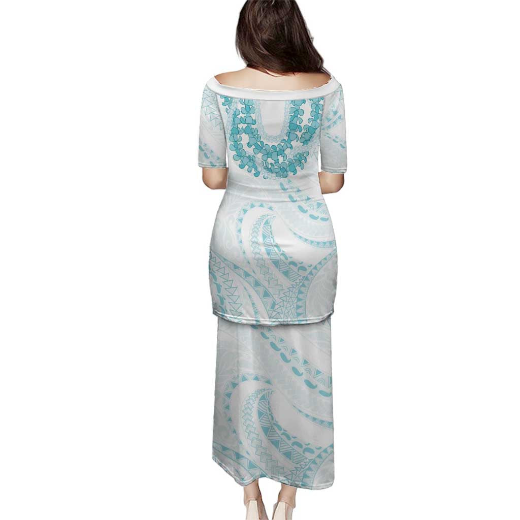 Aloha Lei Onaona Family Matching Puletasi and Hawaiian Shirt Teal Hawaiian Tribal Pattern