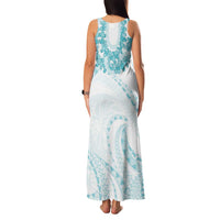 Aloha Lei Onaona Family Matching Tank Maxi Dress and Hawaiian Shirt Teal Hawaiian Tribal Pattern