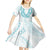 Aloha Lei Onaona Kid Short Sleeve Dress Teal Hawaiian Tribal Pattern