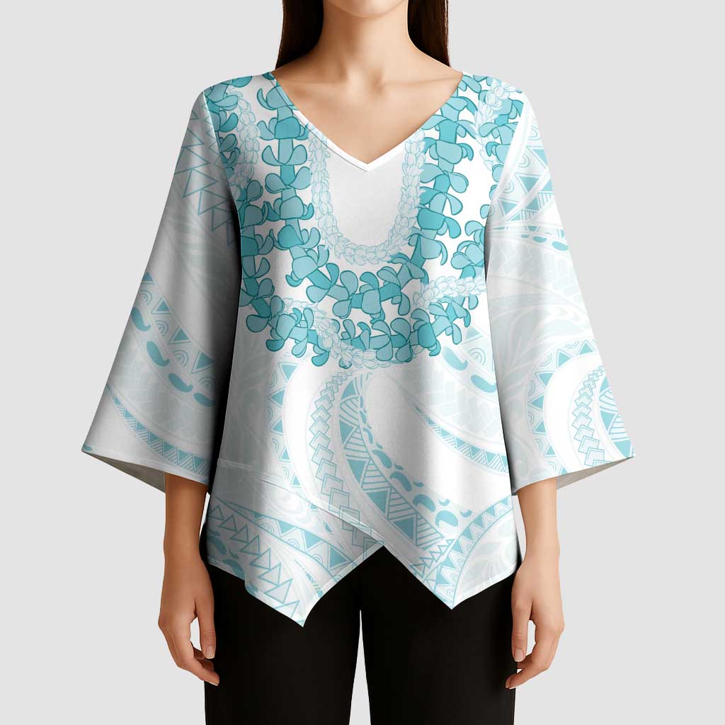 Aloha Lei Onaona Kimono Sleeve Blouse Teal Hawaiian Tribal Pattern - Polynesian Pride