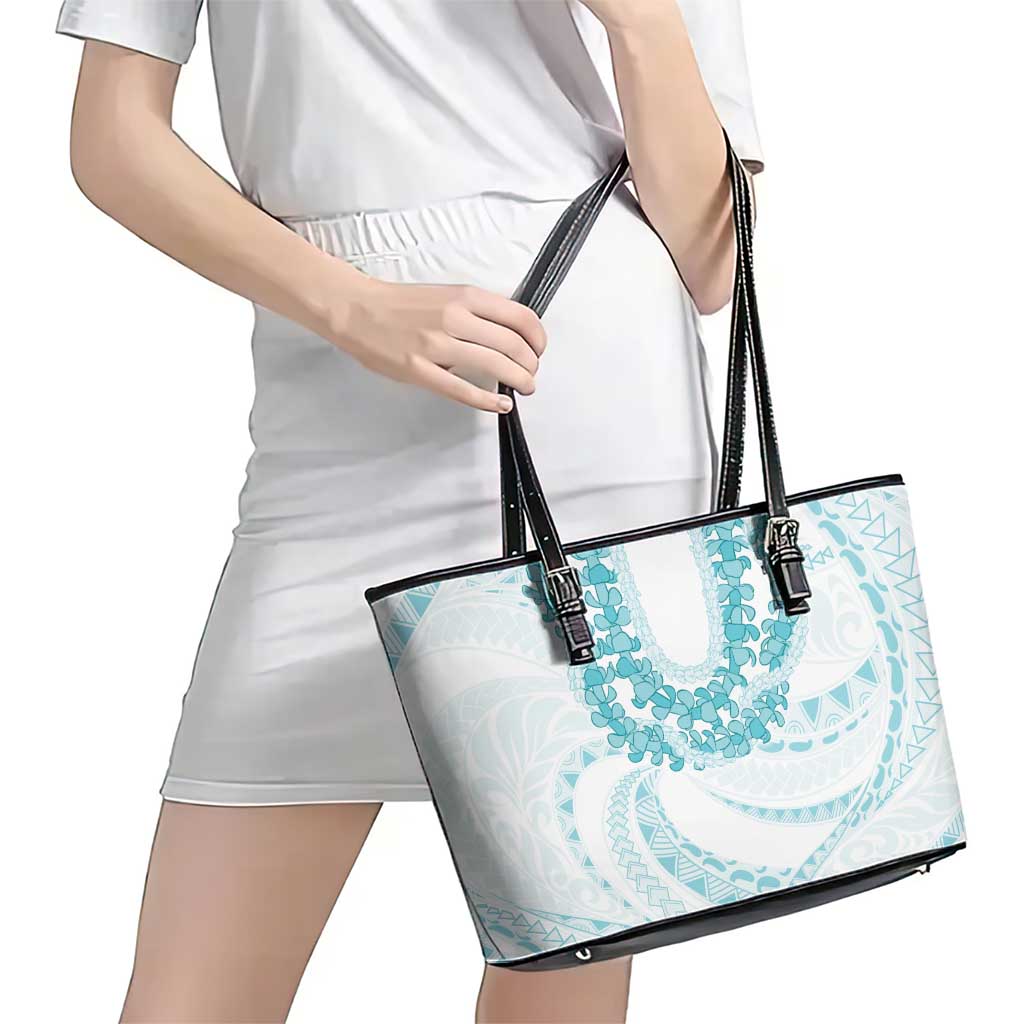 Aloha Lei Onaona Leather Tote Bag Teal Hawaiian Tribal Pattern