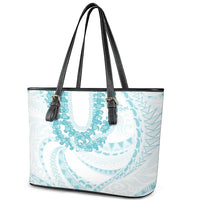 Aloha Lei Onaona Leather Tote Bag Teal Hawaiian Tribal Pattern