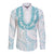 Aloha Lei Onaona Long Sleeve Button Shirt Teal Hawaiian Tribal Pattern