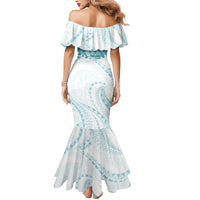 Aloha Lei Onaona Mermaid Dress Teal Hawaiian Tribal Pattern