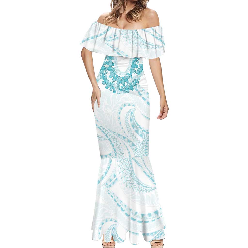 Aloha Lei Onaona Mermaid Dress Teal Hawaiian Tribal Pattern