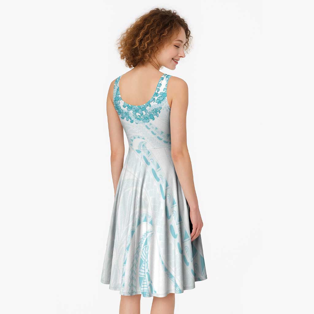 Aloha Lei Onaona Midi Dress Teal Hawaiian Tribal Pattern - Polynesian Pride