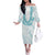 Aloha Lei Onaona Off The Shoulder Long Sleeve Dress Teal Hawaiian Tribal Pattern