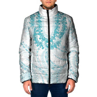 Aloha Lei Onaona Padded Jacket Teal Hawaiian Tribal Pattern - Polynesian Pride