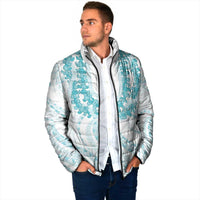 Aloha Lei Onaona Padded Jacket Teal Hawaiian Tribal Pattern - Polynesian Pride