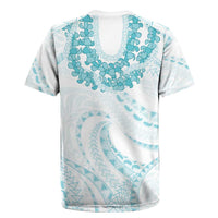 Aloha Lei Onaona Rugby Jersey Teal Hawaiian Tribal Pattern