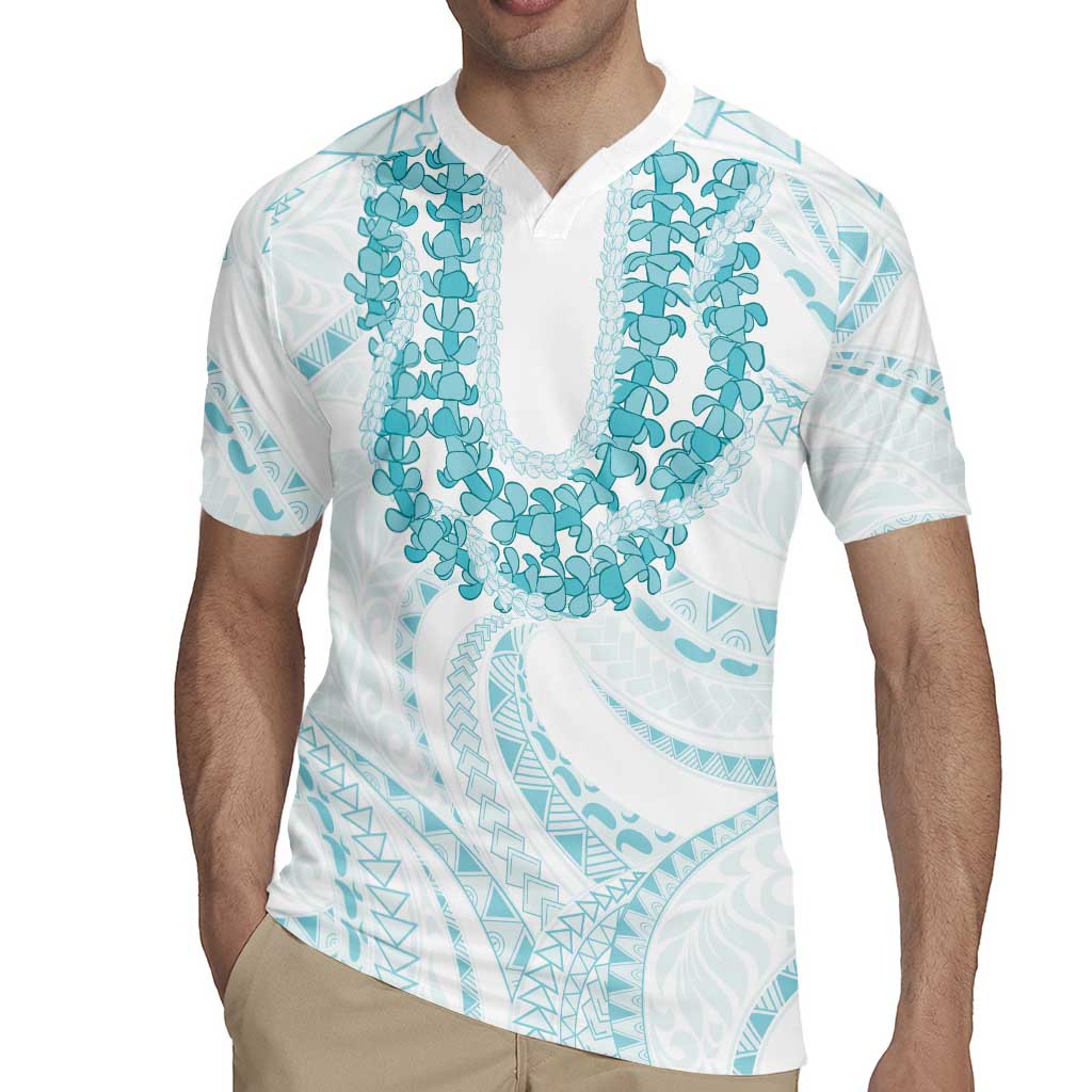 Aloha Lei Onaona Rugby Jersey Teal Hawaiian Tribal Pattern