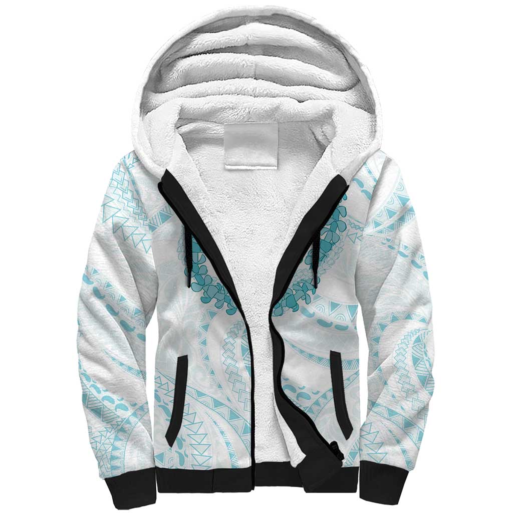 Aloha Lei Onaona Sherpa Hoodie Teal Hawaiian Tribal Pattern